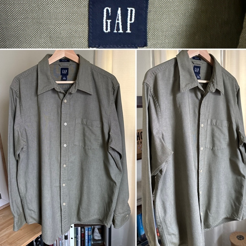 Gap Men’s Relaxed Fit Men’s Cotton Button Up Green Shirt Size M